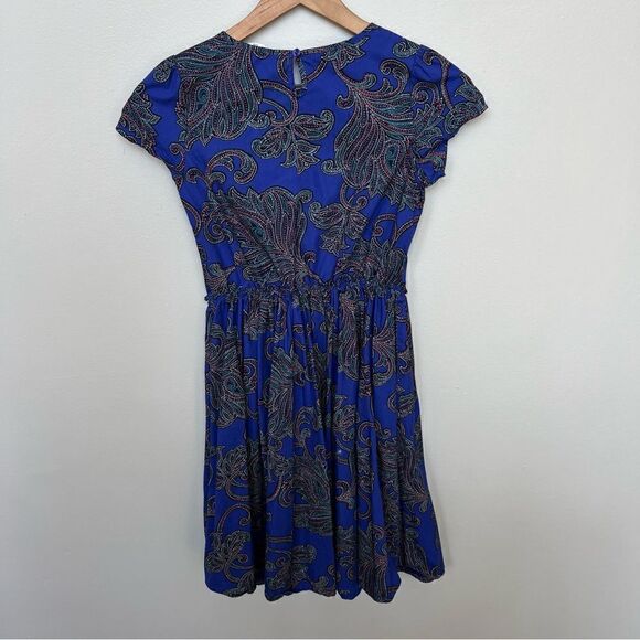 Lands’ End Kids Paisley Short Sleeve Dress Girls Size 10 Bright Blue Purple - Picture 8 of 8